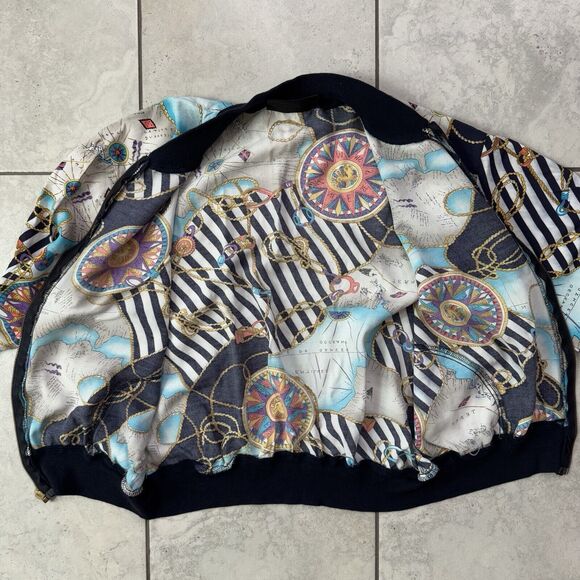 Vintage 90s JKLA Womens M Lightweight Colorful Baroque Map Zip Bomber Jacket - Picture 5 of 8